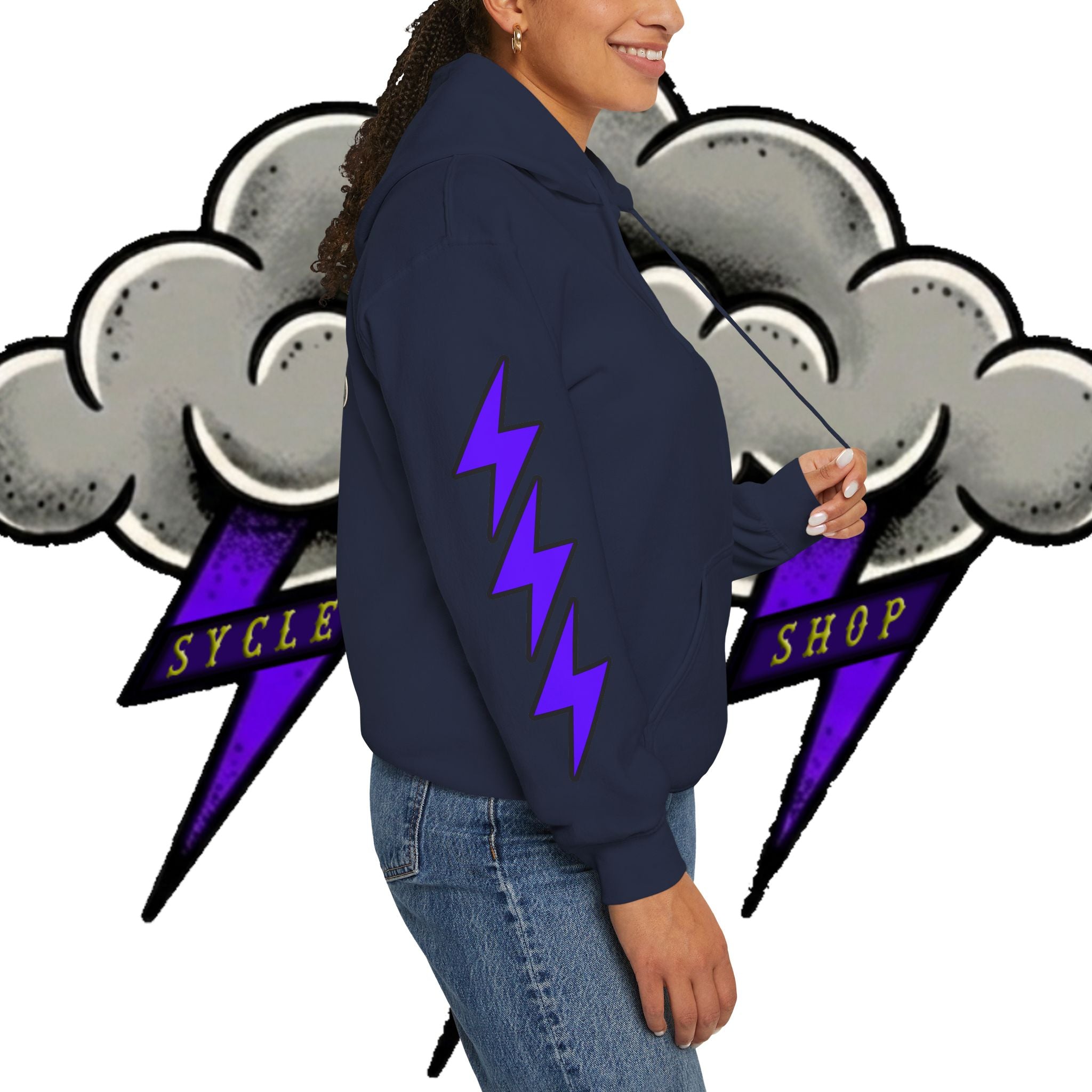 Storm Cloud Hoodie — Purple Lightning Graphic Pullover