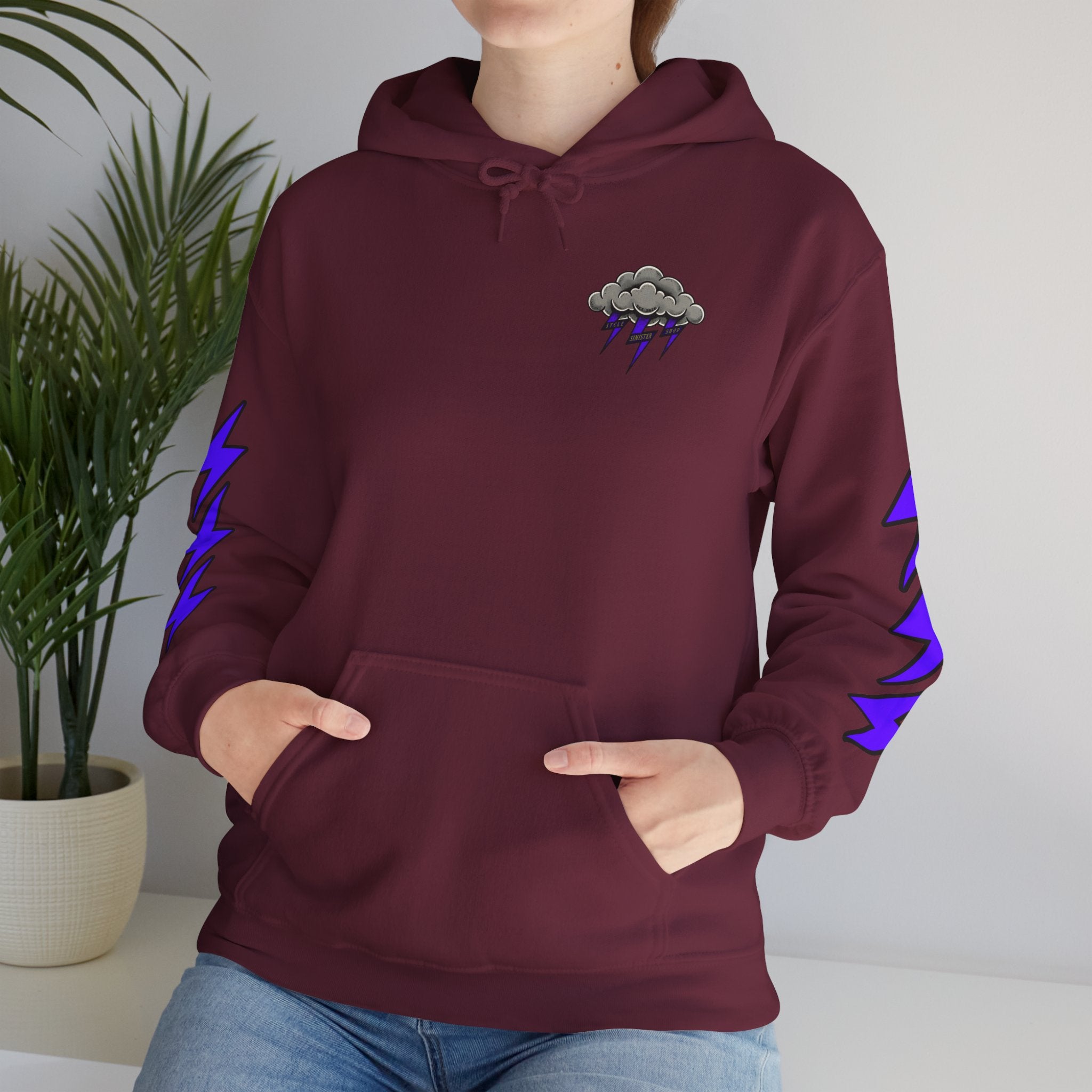 Storm Cloud Hoodie — Purple Lightning Graphic Pullover