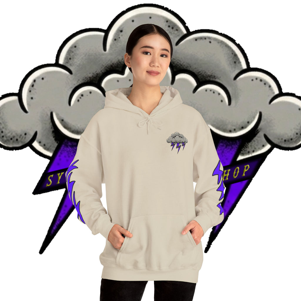 Storm Cloud Hoodie — Purple Lightning Graphic Pullover
