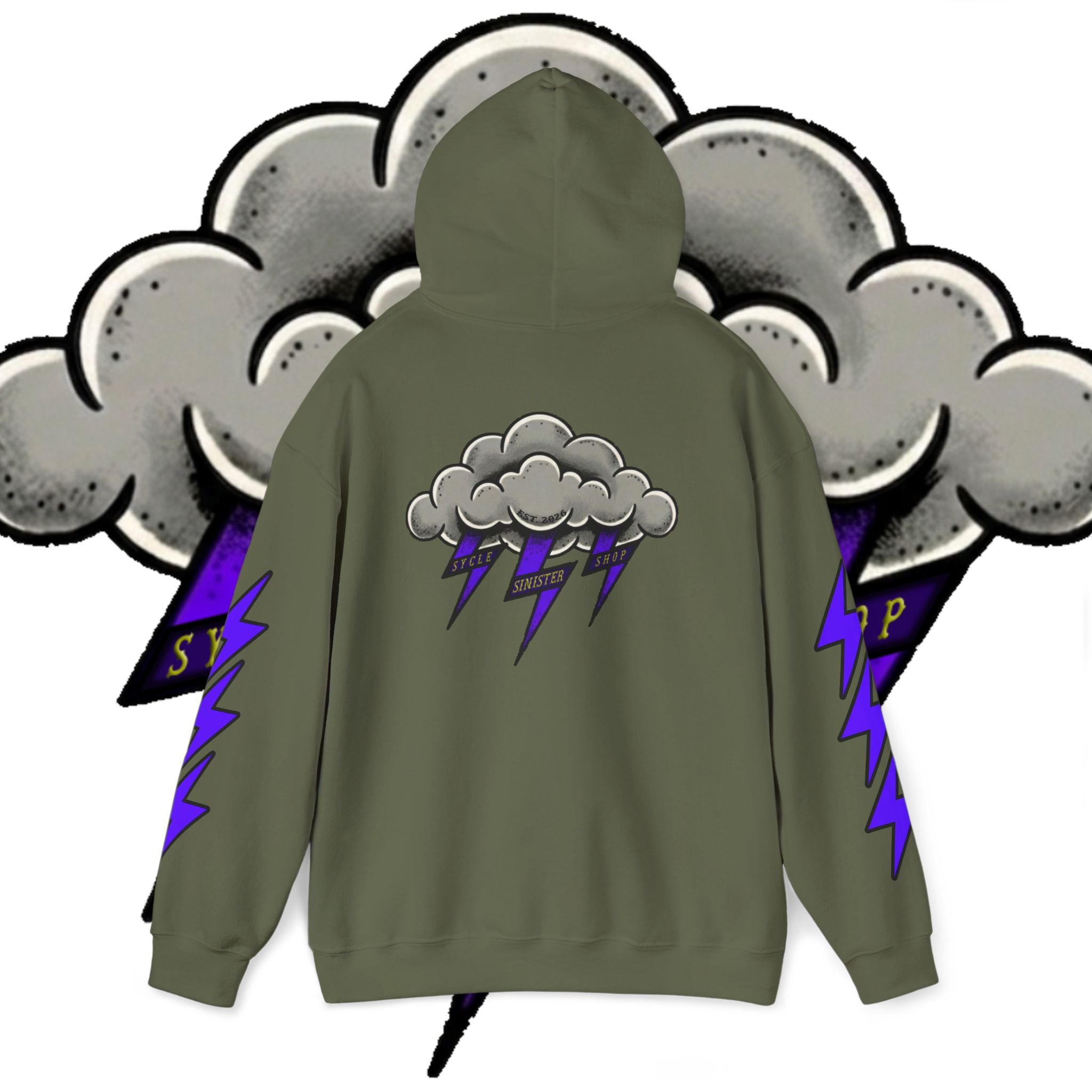 Storm Cloud Hoodie — Purple Lightning Graphic Pullover
