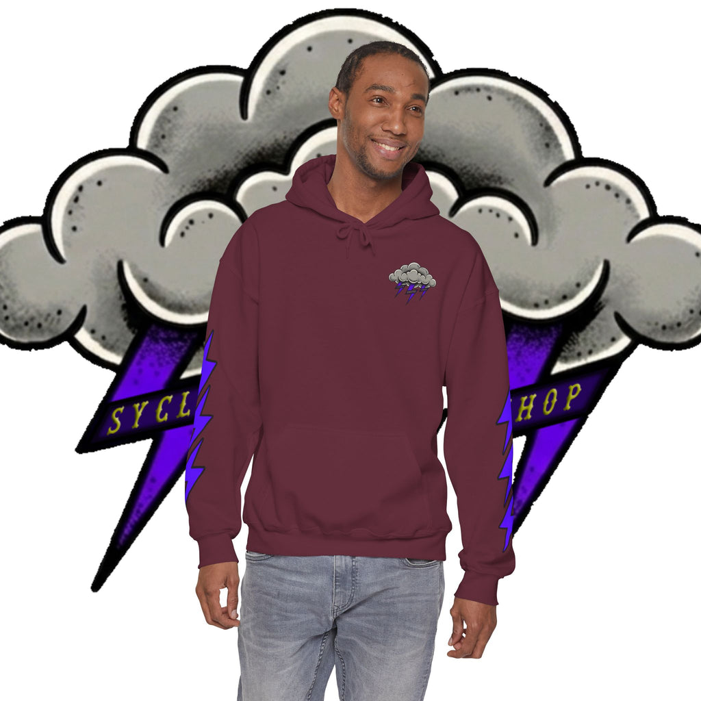 Storm Cloud Hoodie — Purple Lightning Graphic Pullover