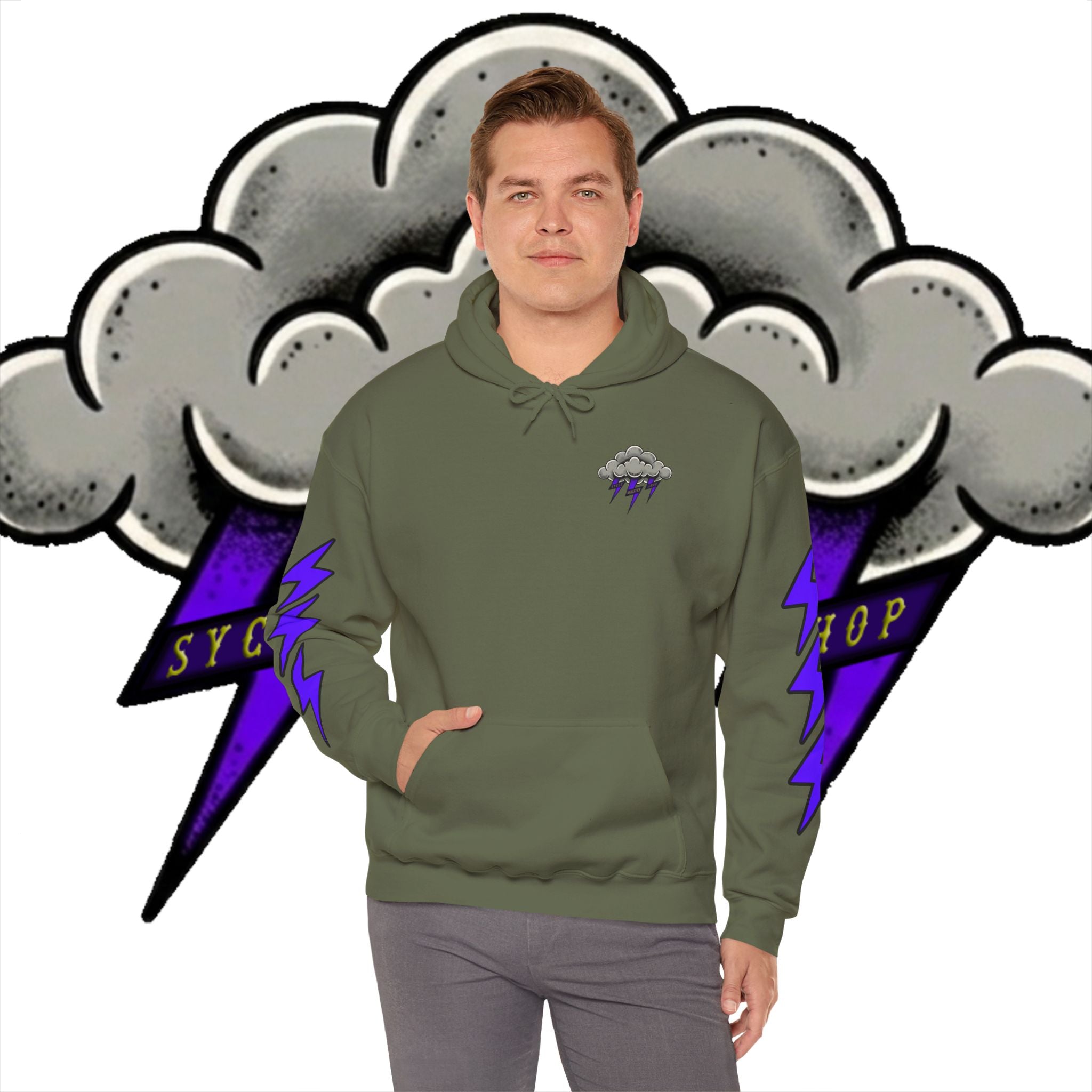 Storm Cloud Hoodie — Purple Lightning Graphic Pullover