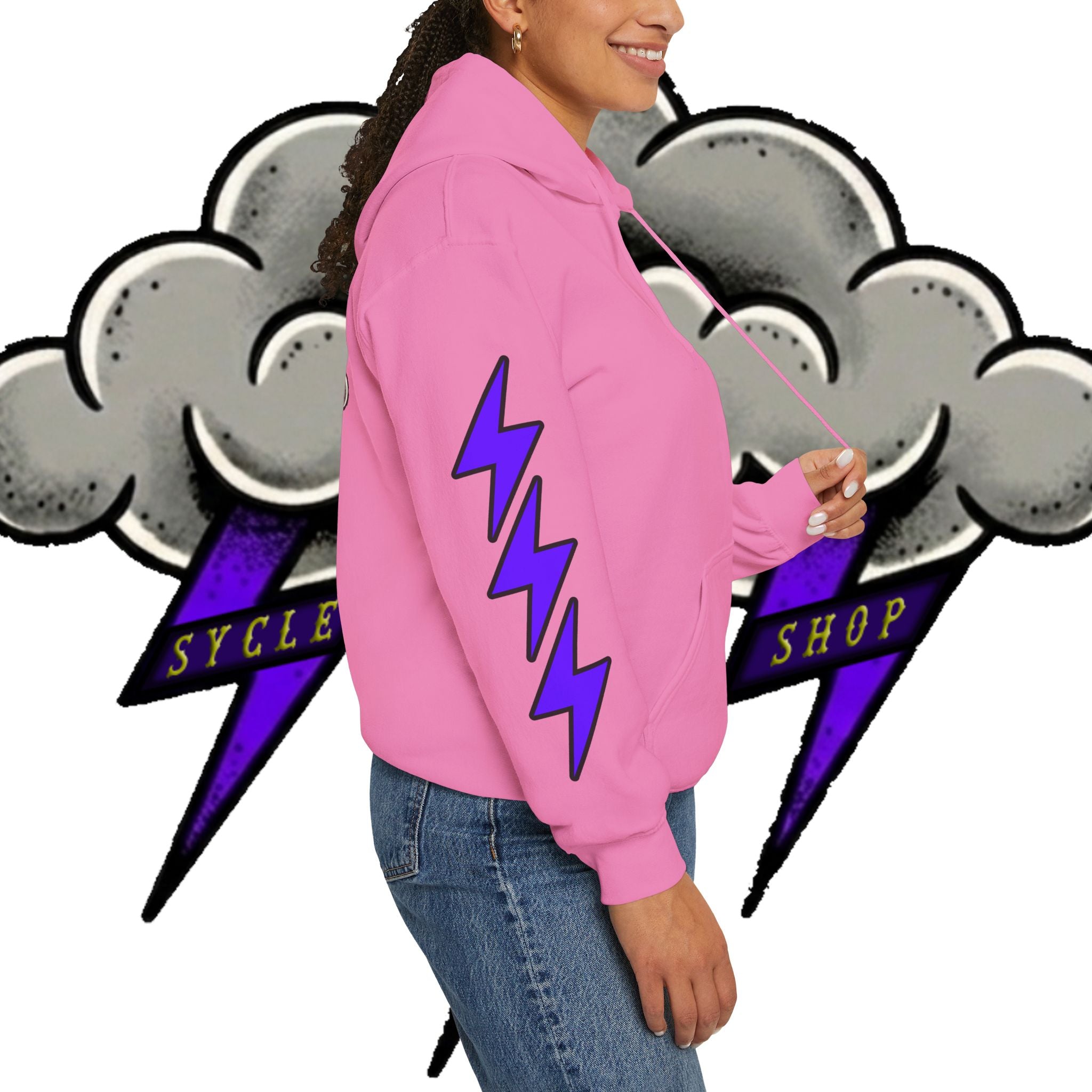 Storm Cloud Hoodie — Purple Lightning Graphic Pullover