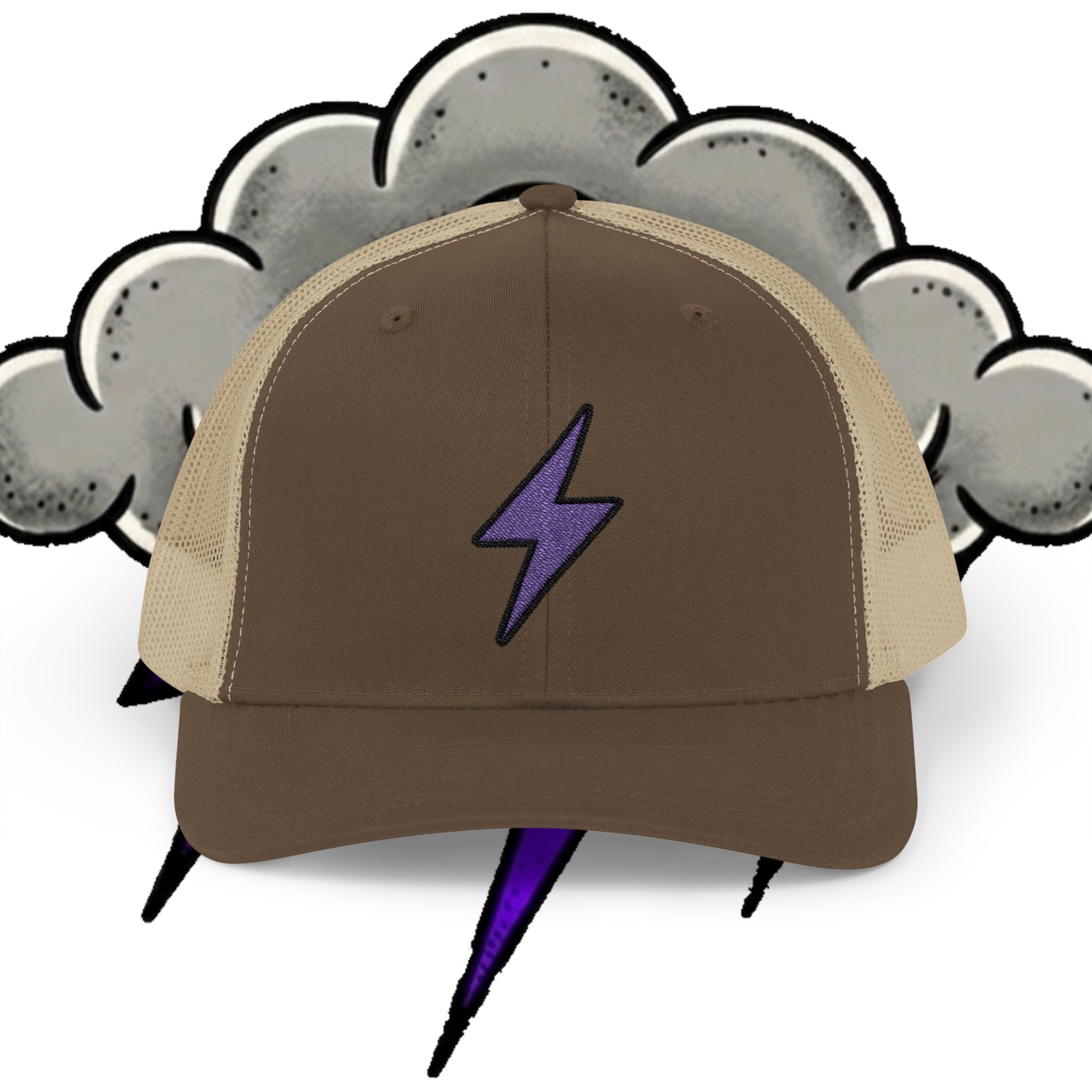 Purple Lightning Bolt Snapback Trucker Cap — Retro Rocker Mesh Hat