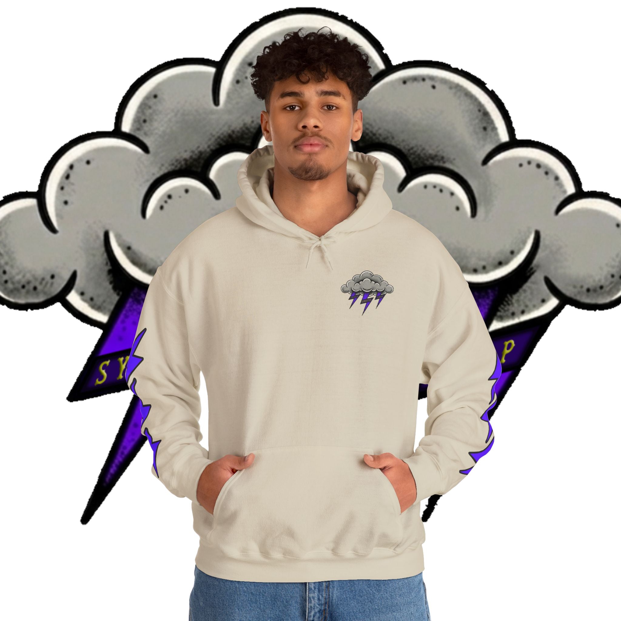 Storm Cloud Hoodie — Purple Lightning Graphic Pullover