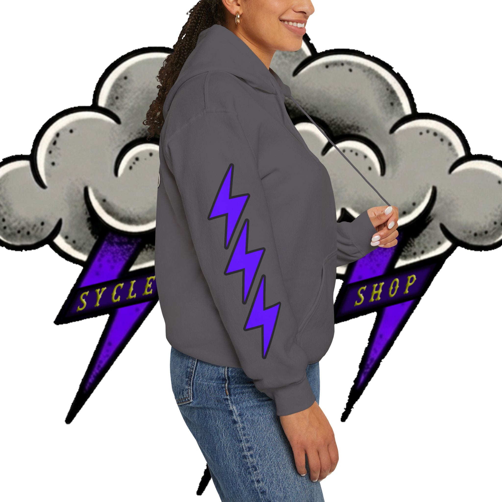 Storm Cloud Hoodie — Purple Lightning Graphic Pullover