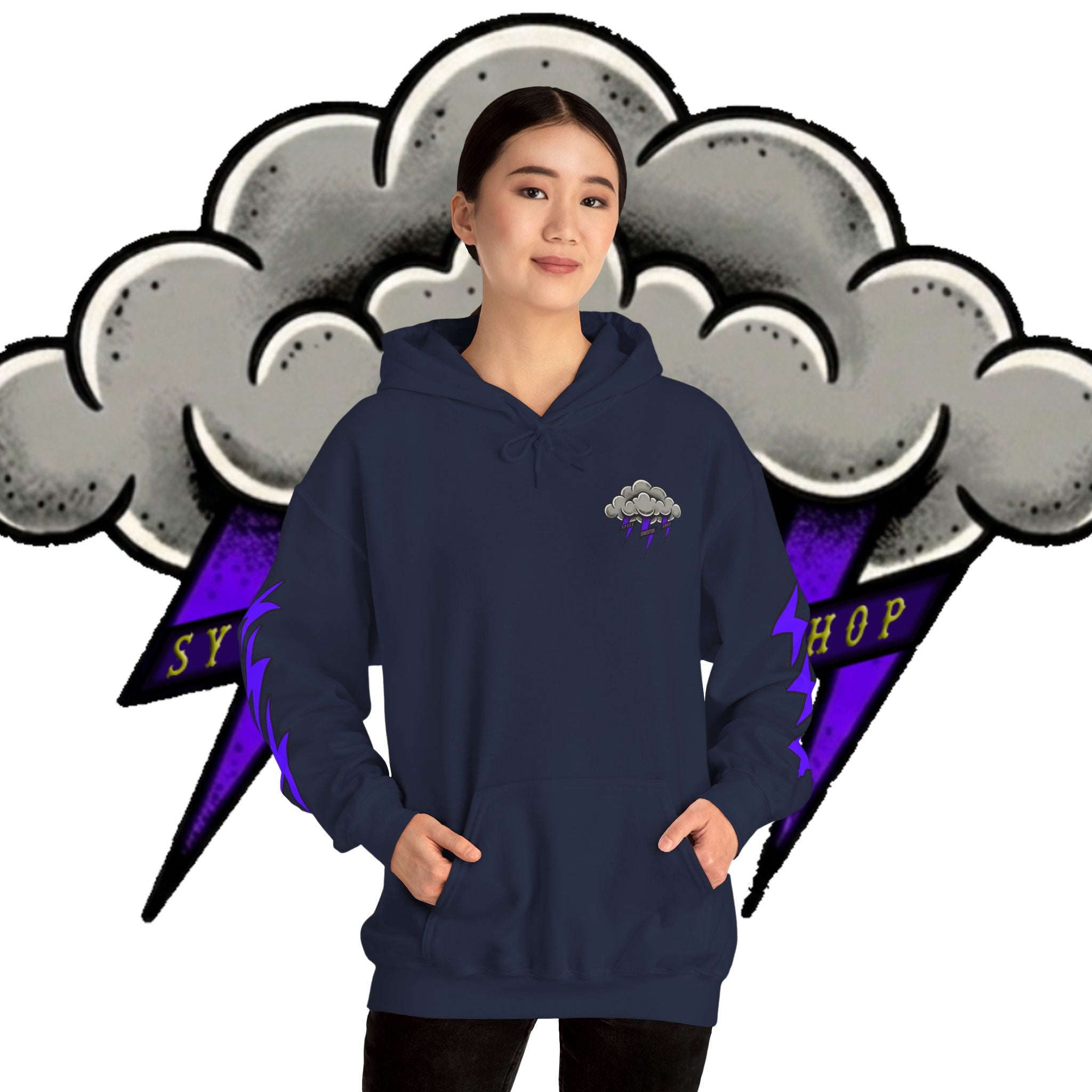Storm Cloud Hoodie — Purple Lightning Graphic Pullover