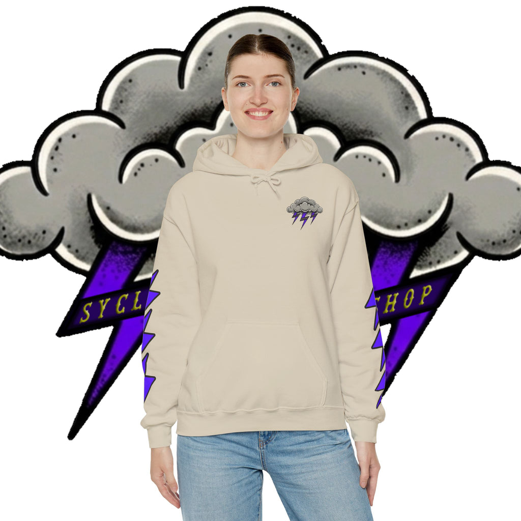 Storm Cloud Hoodie — Purple Lightning Graphic Pullover