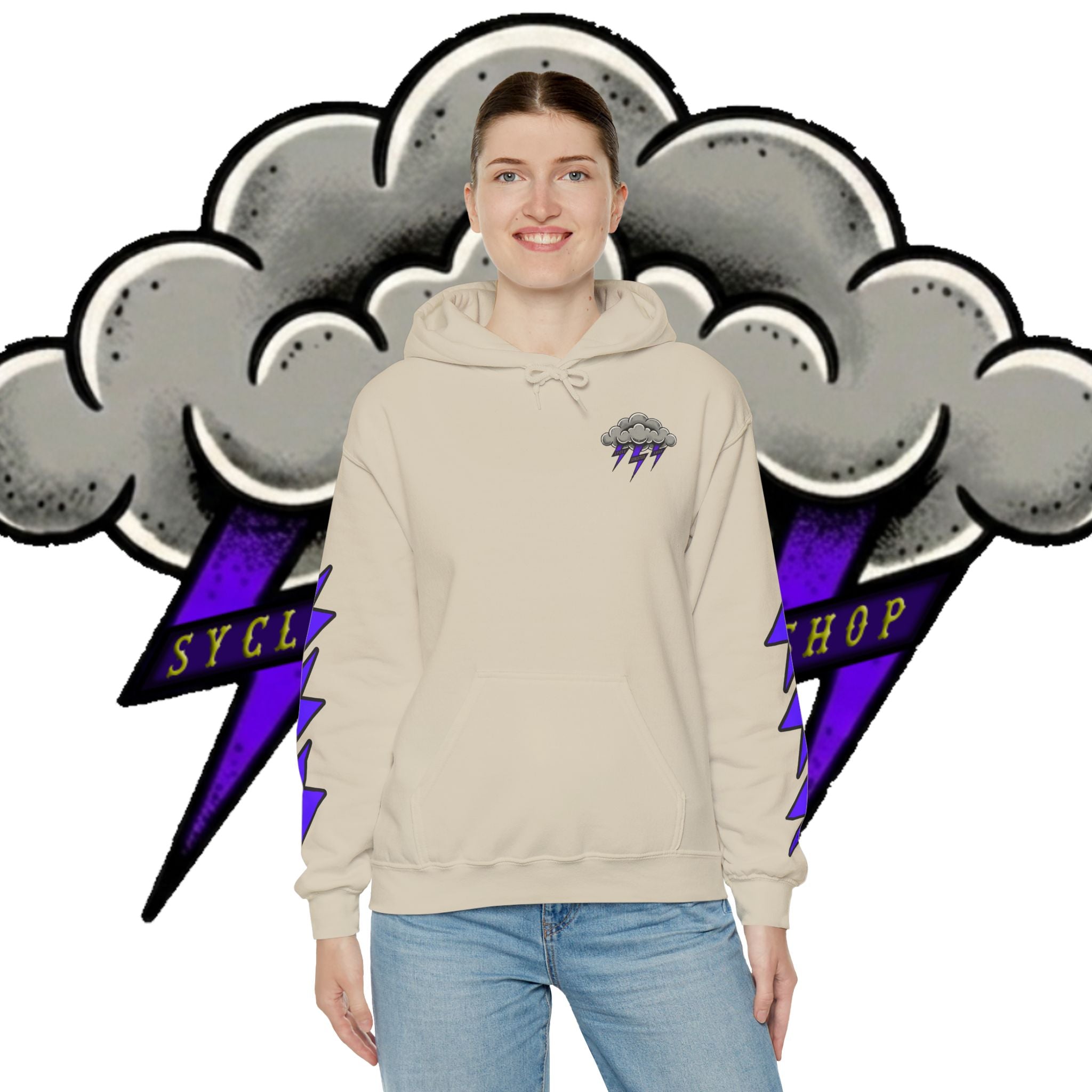 Storm Cloud Hoodie — Purple Lightning Graphic Pullover