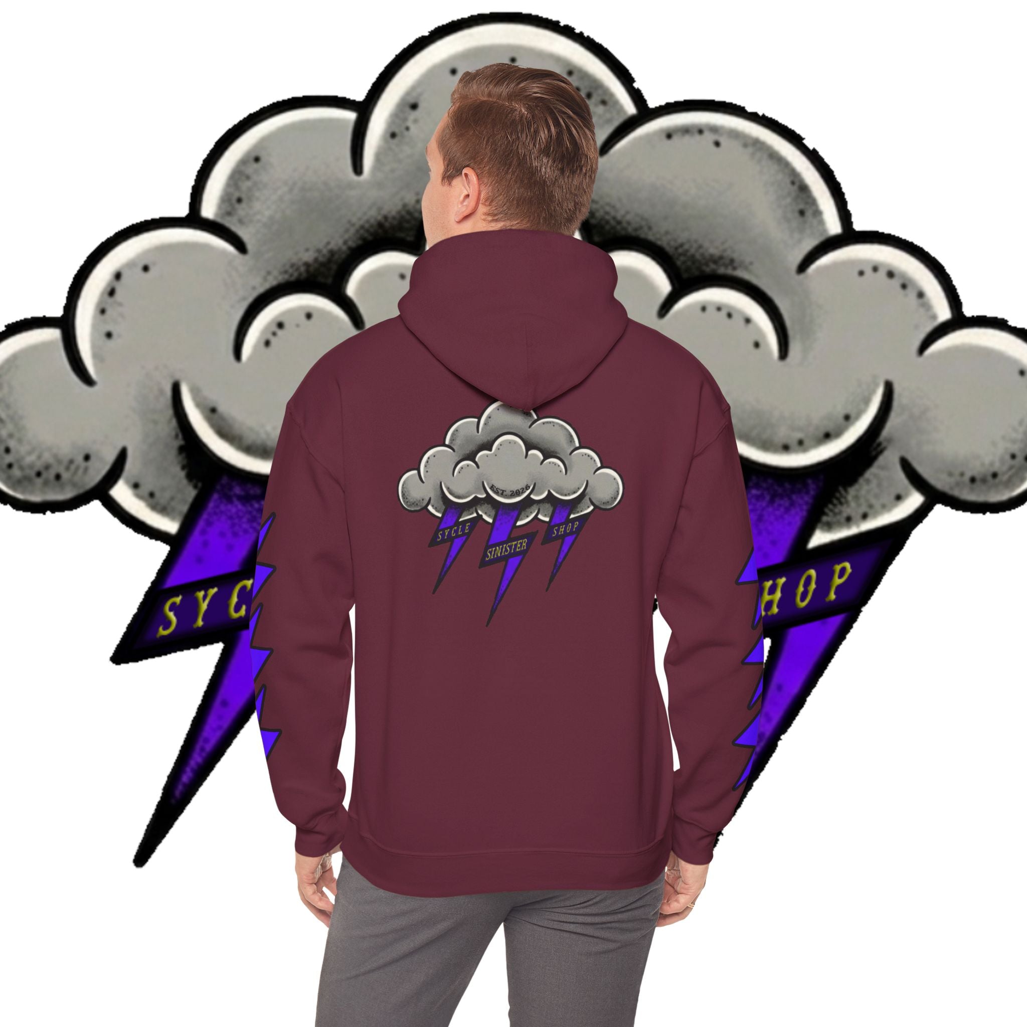 Storm Cloud Hoodie — Purple Lightning Graphic Pullover