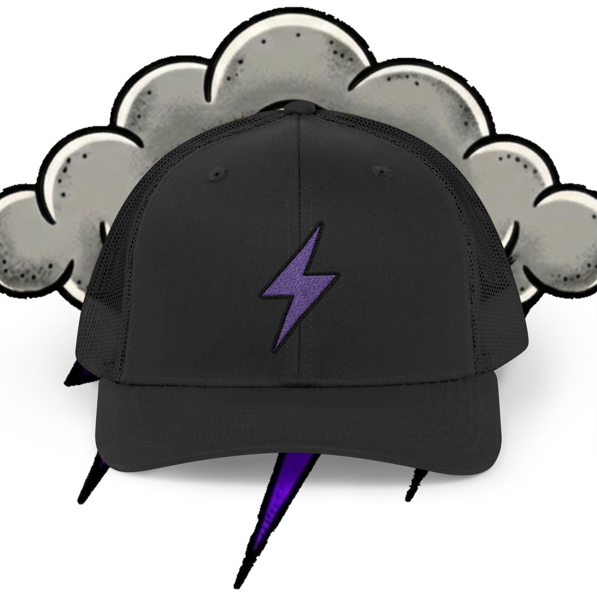 Purple Lightning Bolt Snapback Trucker Cap — Retro Rocker Mesh Hat
