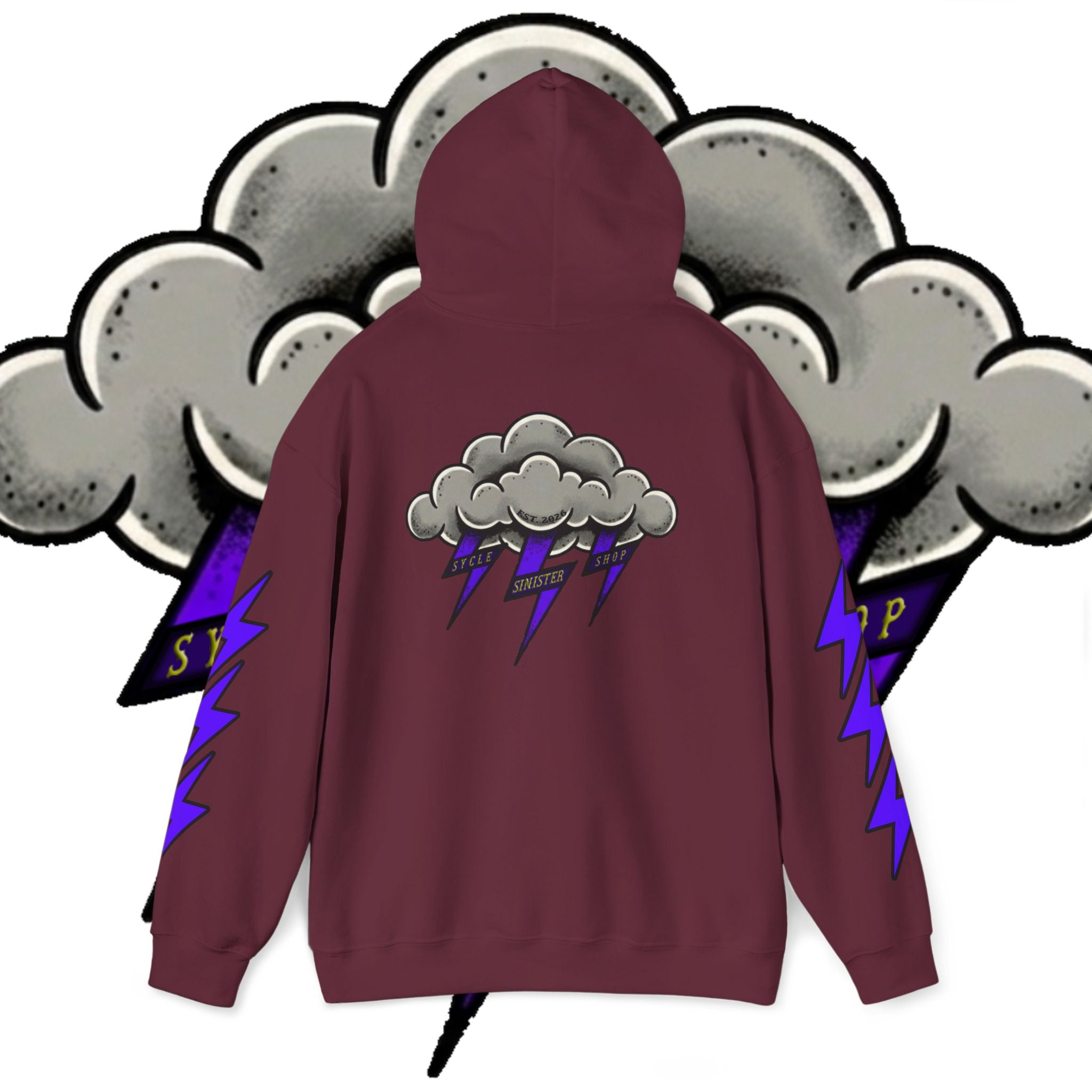 Storm Cloud Hoodie — Purple Lightning Graphic Pullover