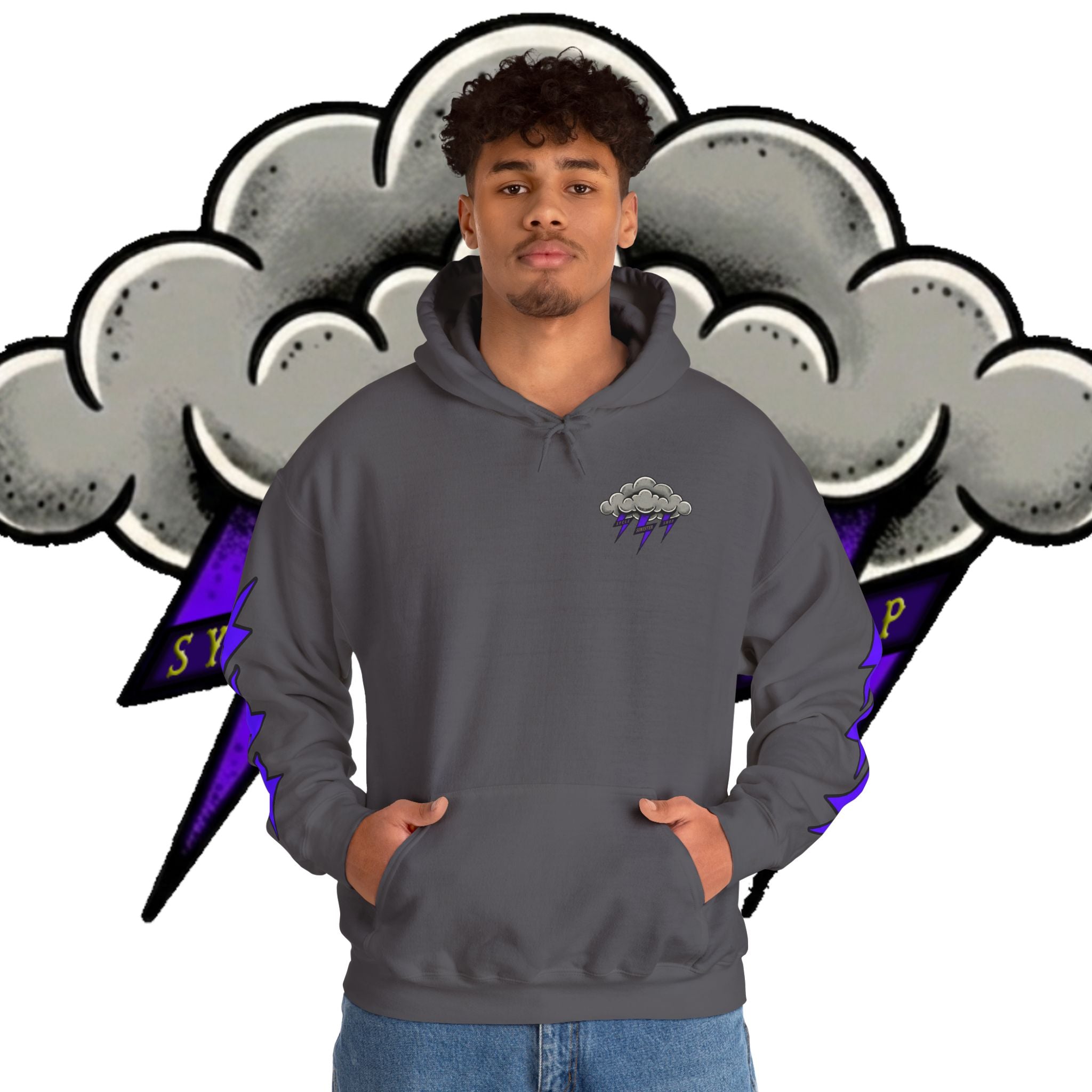 Storm Cloud Hoodie — Purple Lightning Graphic Pullover
