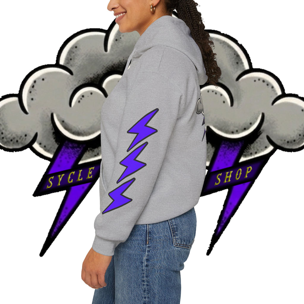 Storm Cloud Hoodie — Purple Lightning Graphic Pullover
