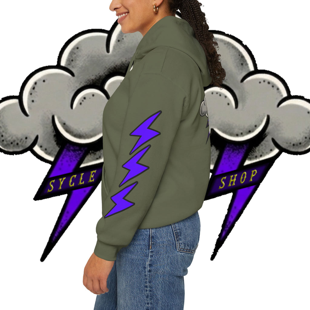 Storm Cloud Hoodie — Purple Lightning Graphic Pullover