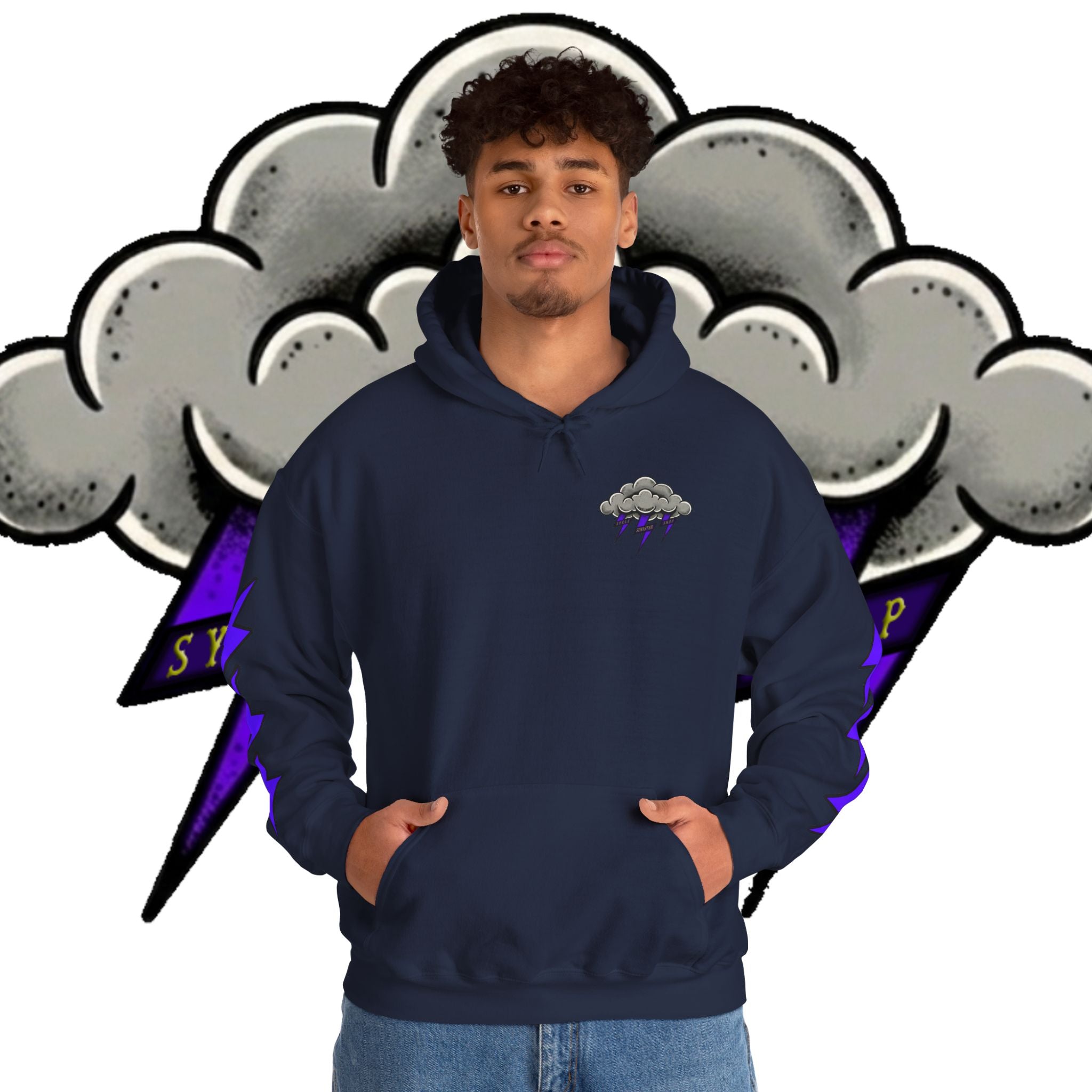 Storm Cloud Hoodie — Purple Lightning Graphic Pullover