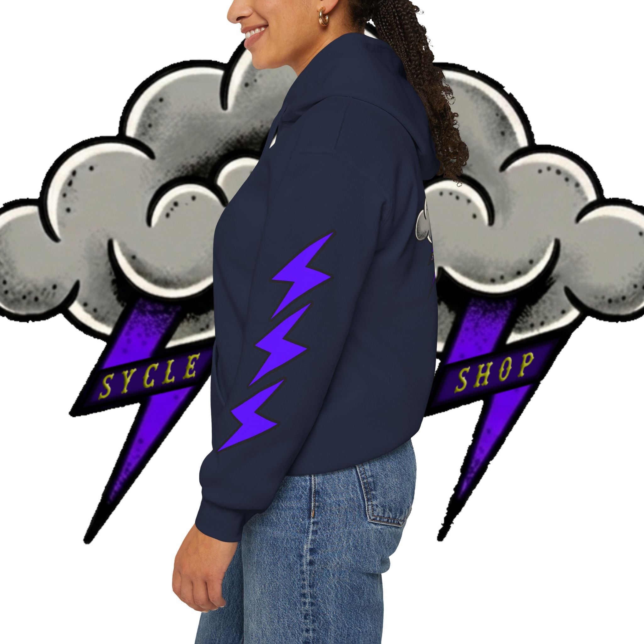 Storm Cloud Hoodie — Purple Lightning Graphic Pullover