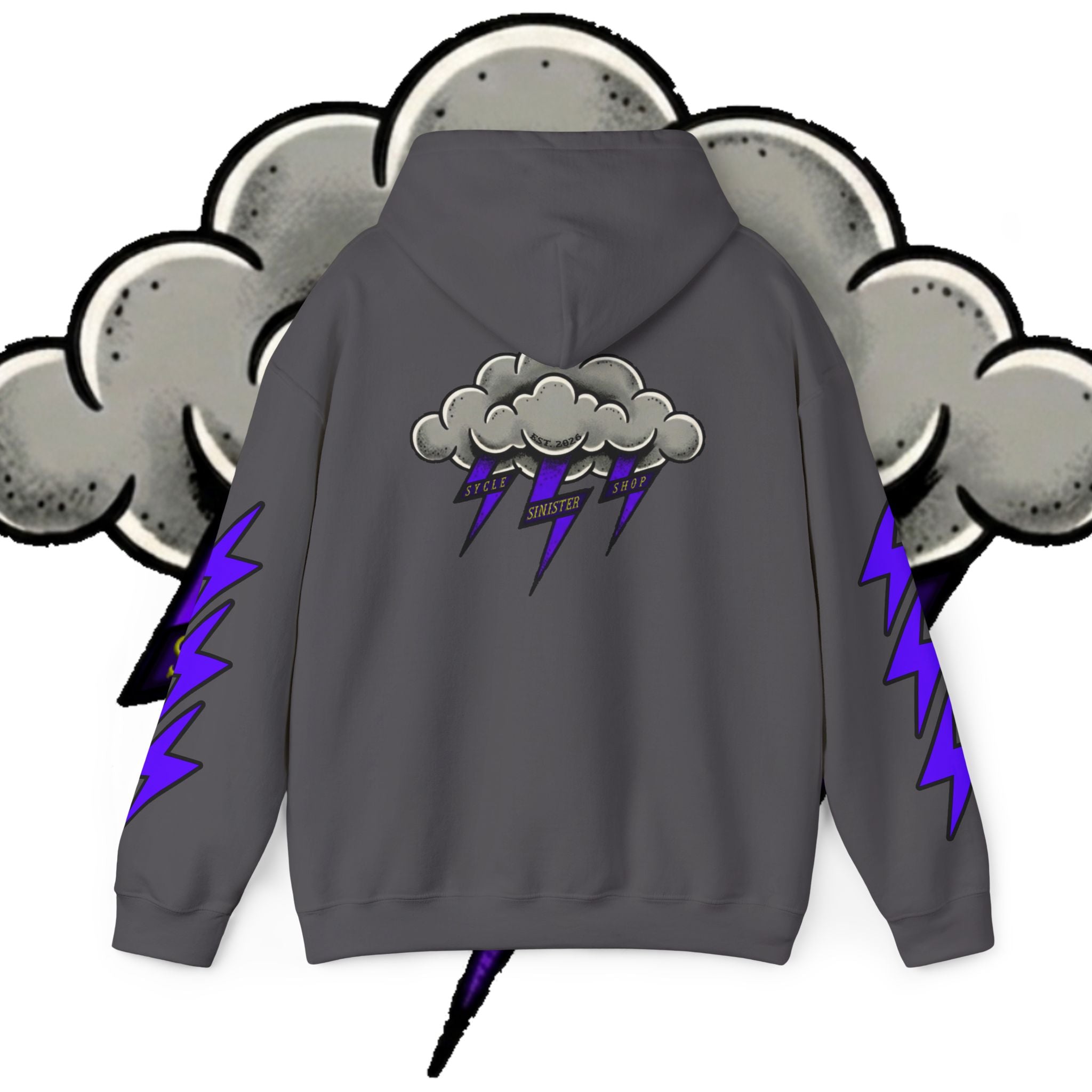 Storm Cloud Hoodie — Purple Lightning Graphic Pullover