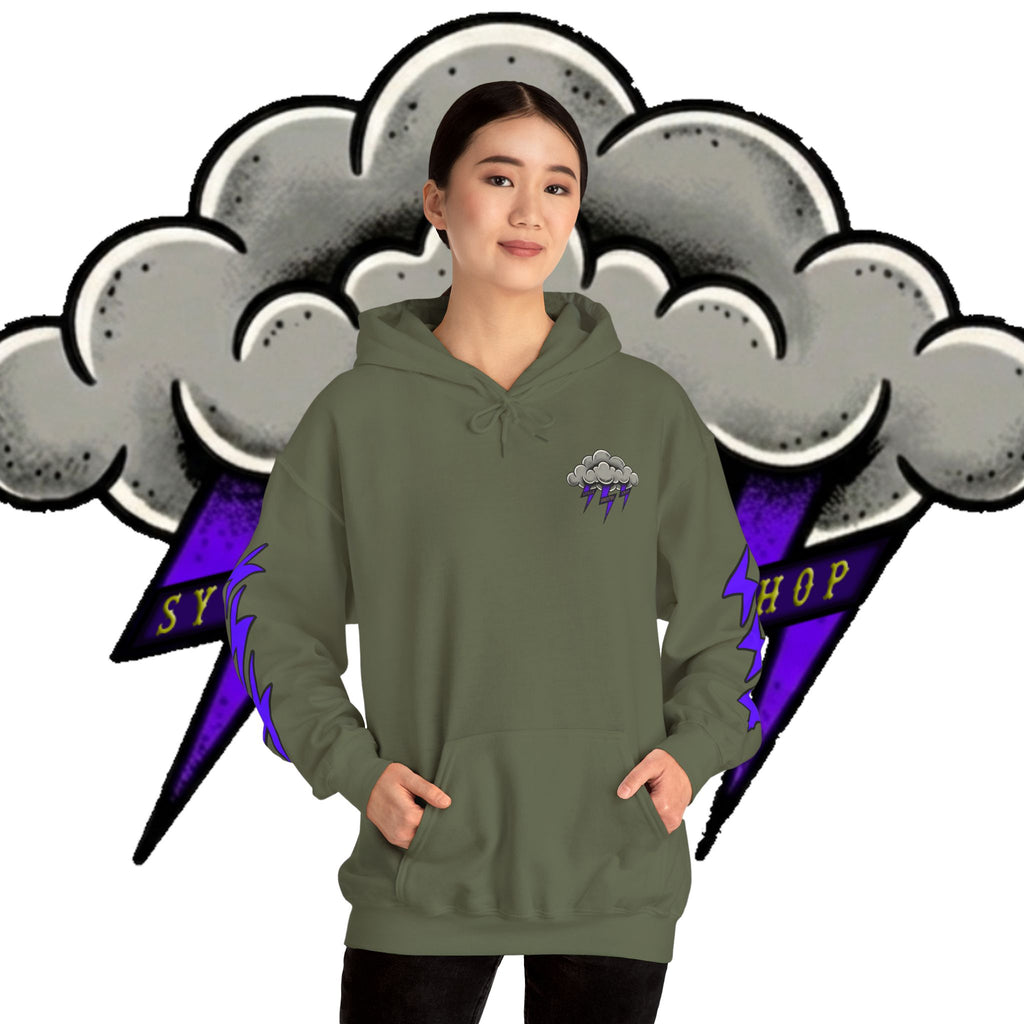 Storm Cloud Hoodie — Purple Lightning Graphic Pullover
