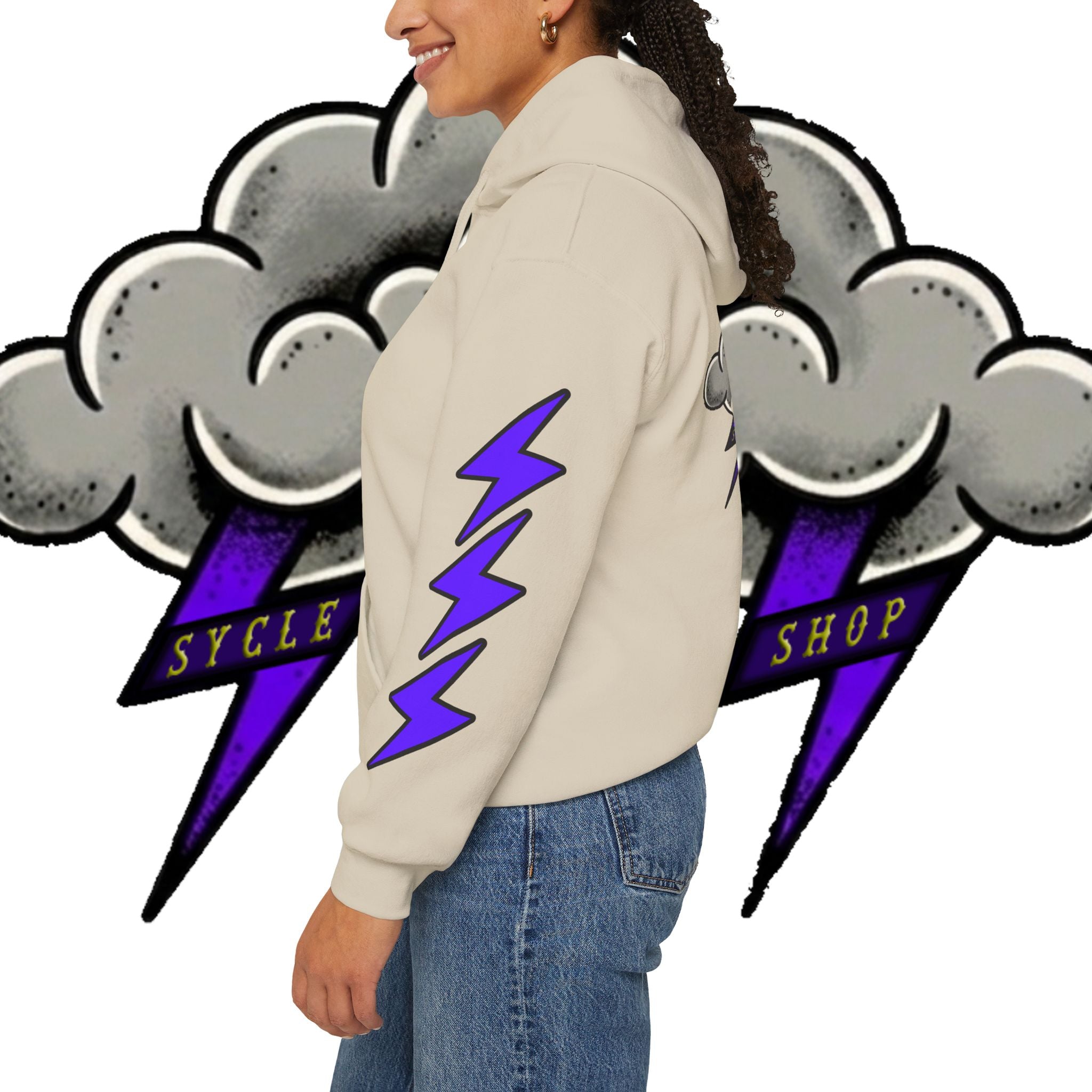 Storm Cloud Hoodie — Purple Lightning Graphic Pullover