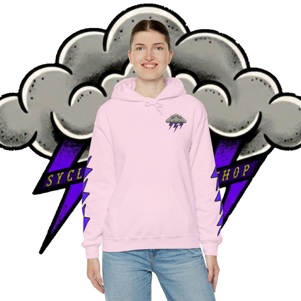 Storm Cloud Hoodie — Purple Lightning Graphic Pullover