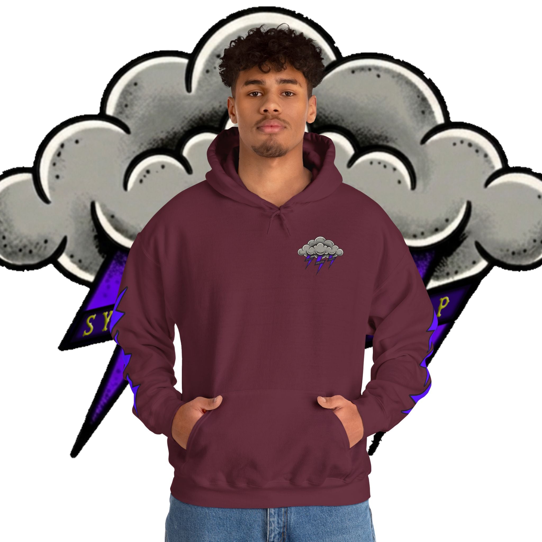 Storm Cloud Hoodie — Purple Lightning Graphic Pullover