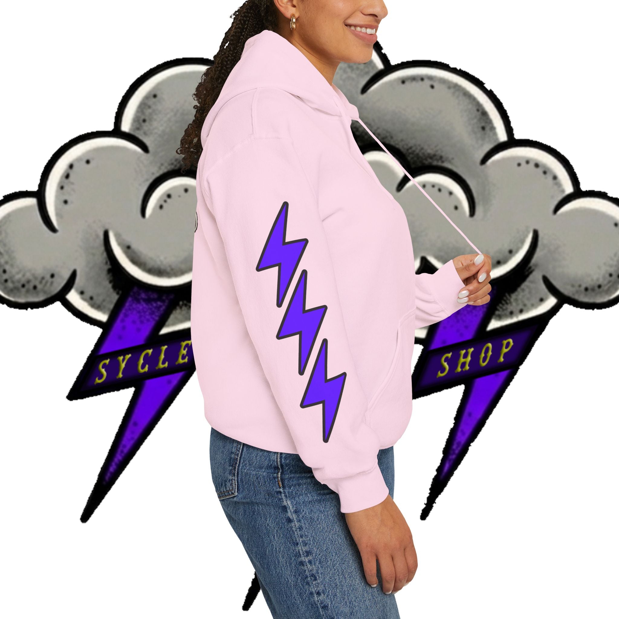 Storm Cloud Hoodie — Purple Lightning Graphic Pullover