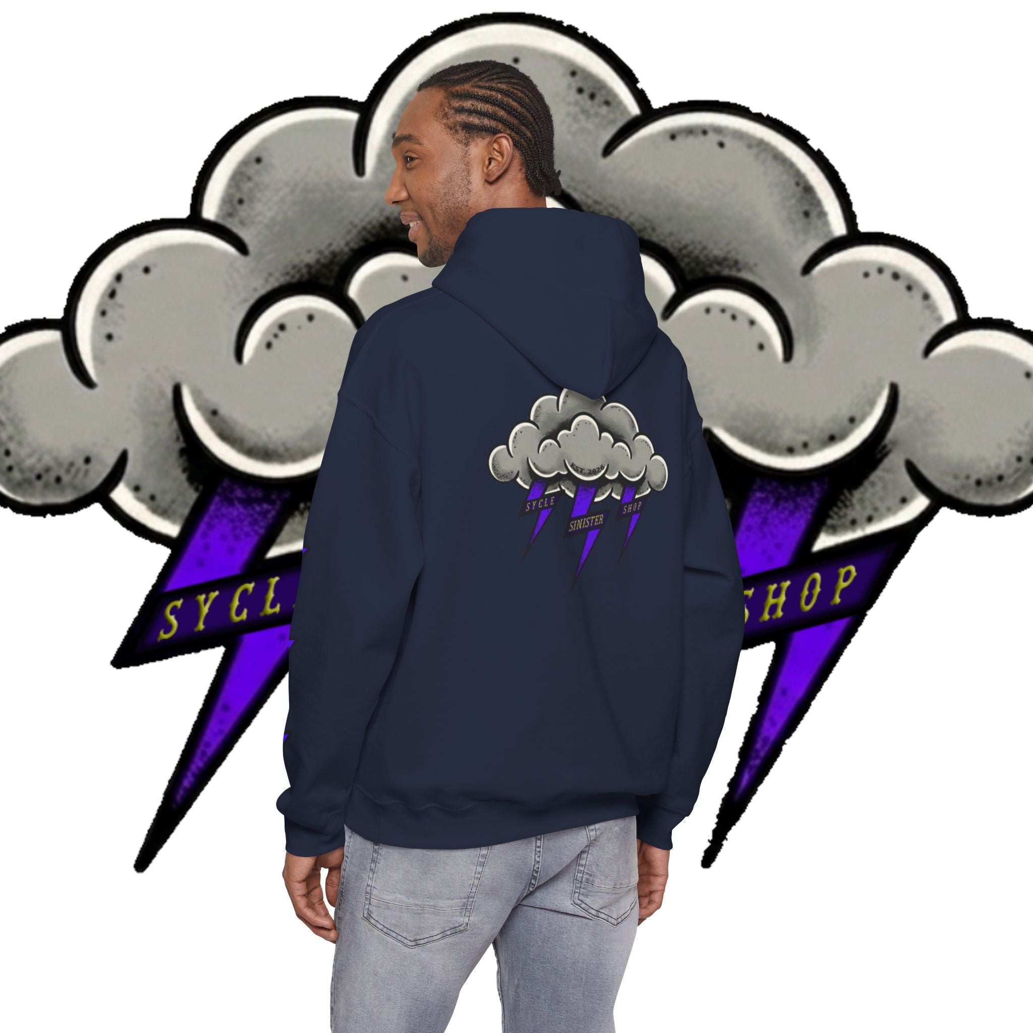 Storm Cloud Hoodie — Purple Lightning Graphic Pullover