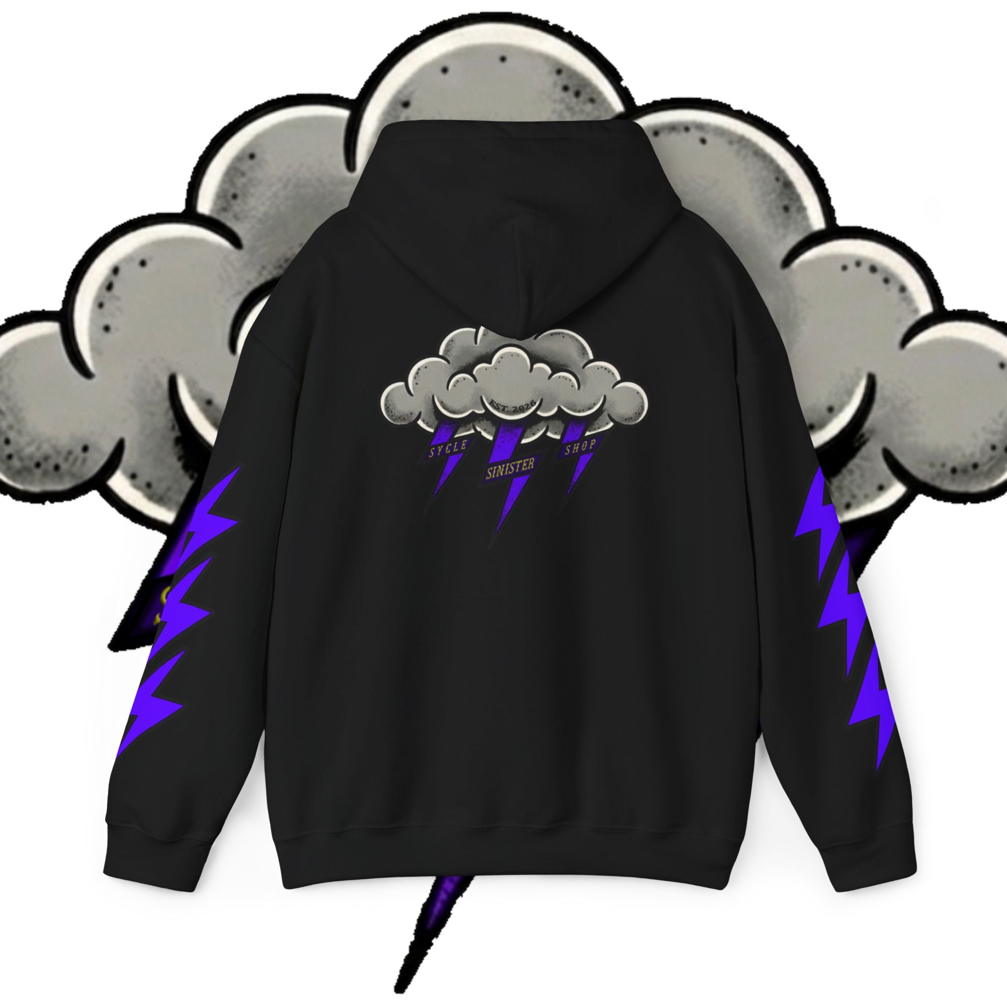 Storm Cloud Hoodie — Purple Lightning Graphic Pullover