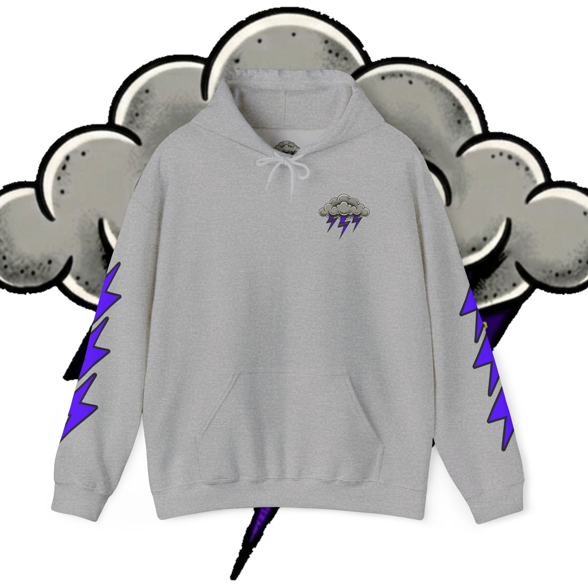 Storm Cloud Hoodie — Purple Lightning Graphic Pullover