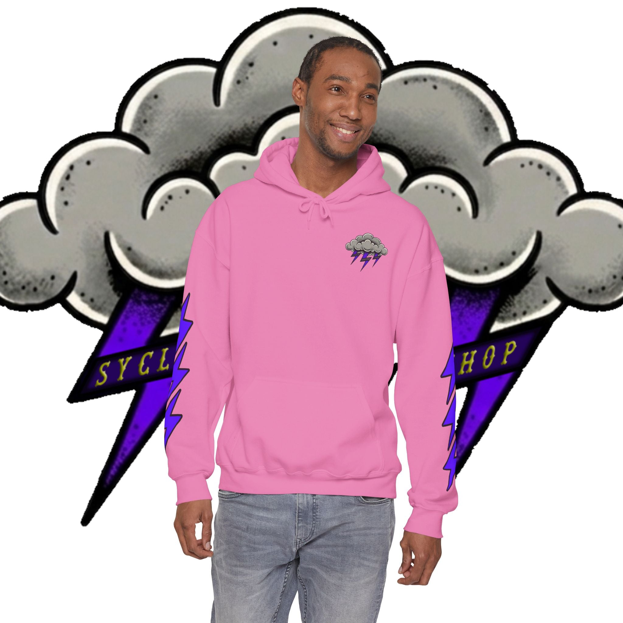 Storm Cloud Hoodie — Purple Lightning Graphic Pullover