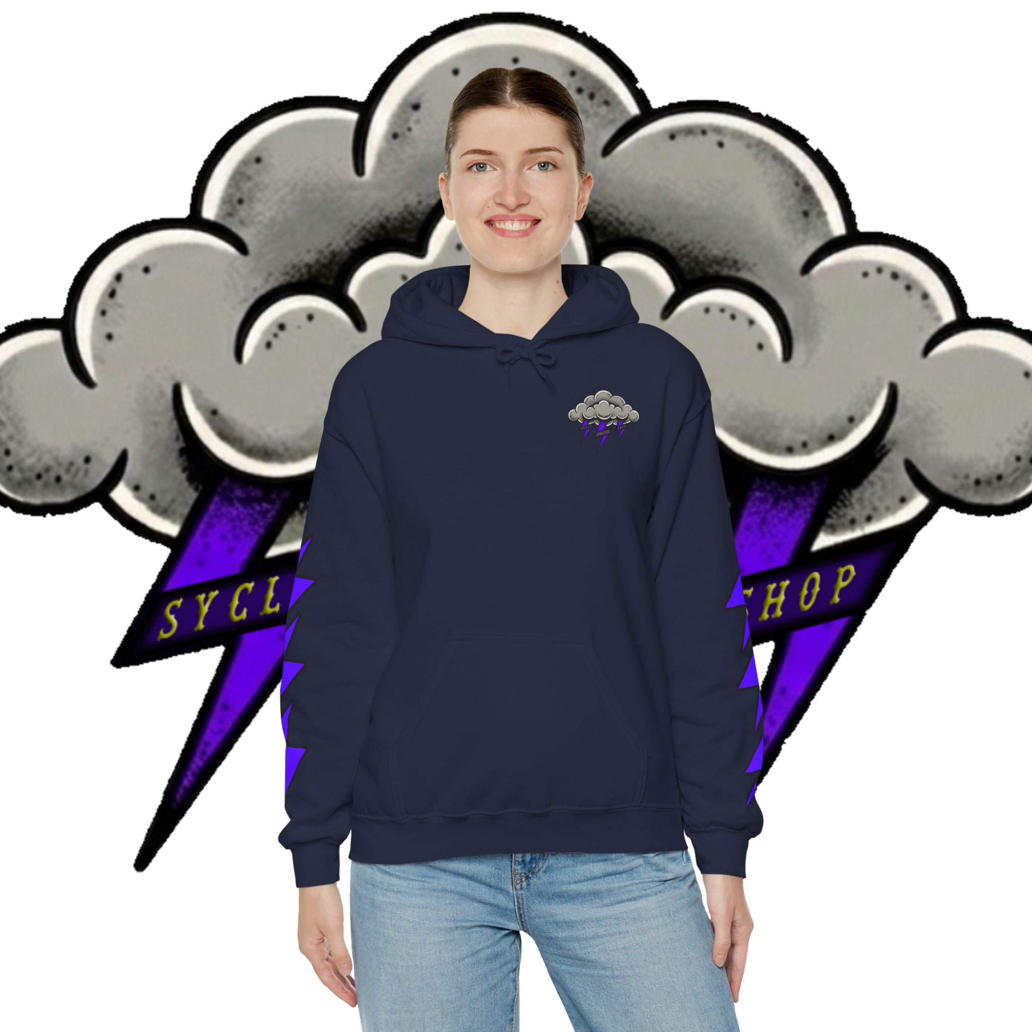 Storm Cloud Hoodie — Purple Lightning Graphic Pullover