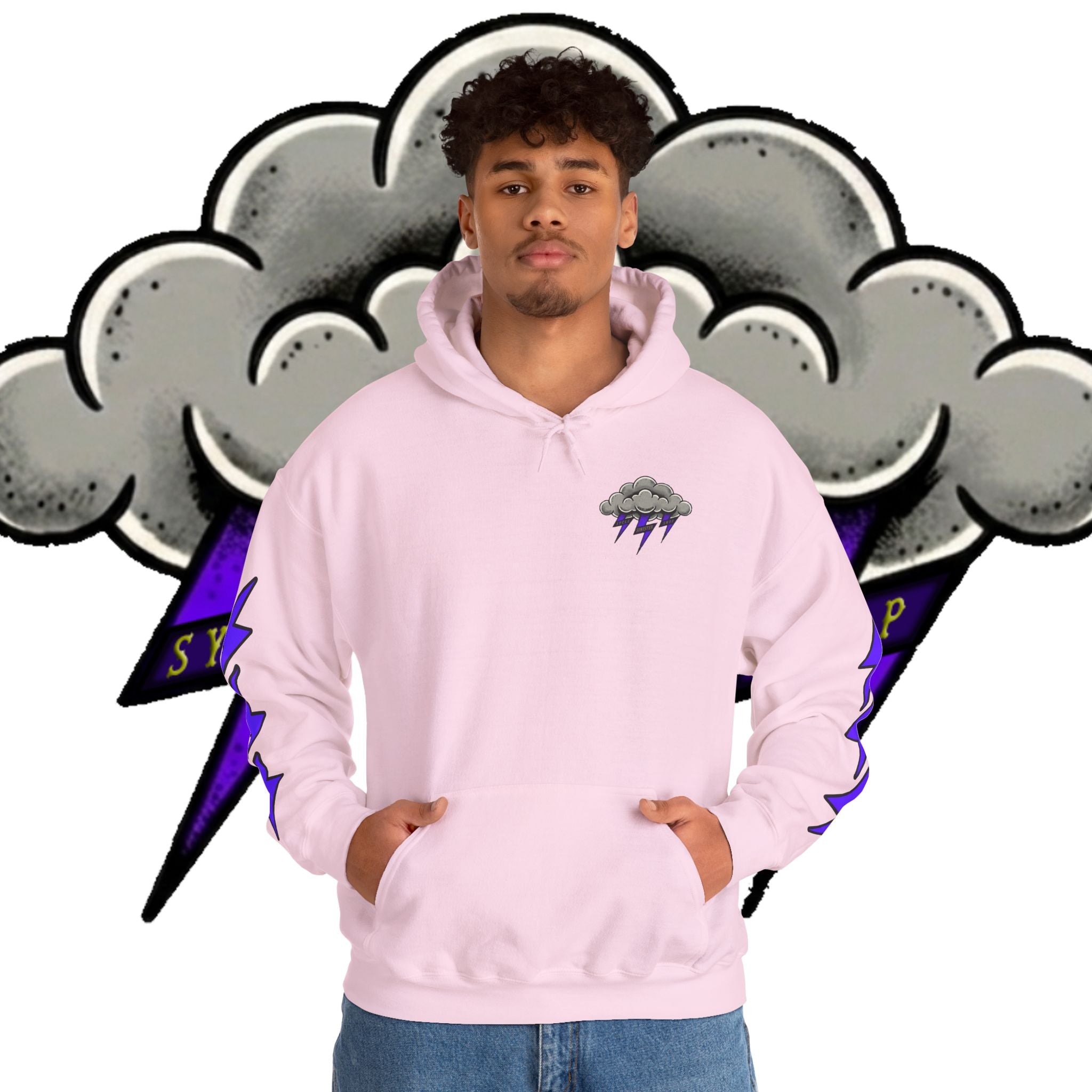 Storm Cloud Hoodie — Purple Lightning Graphic Pullover