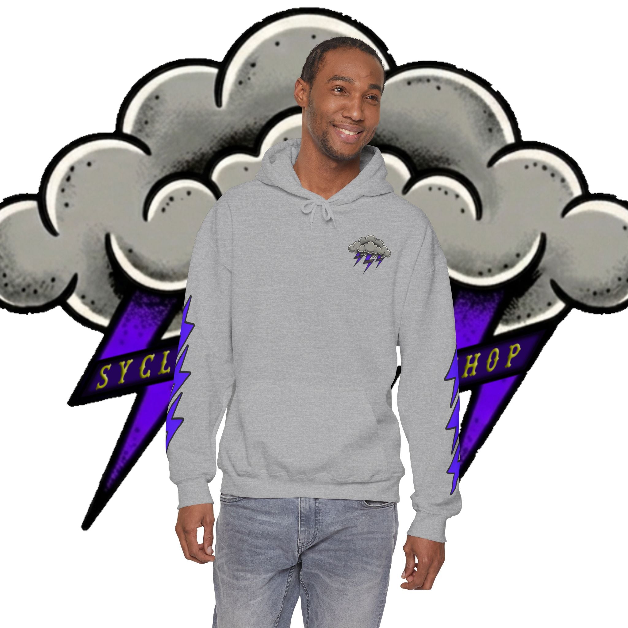 Storm Cloud Hoodie — Purple Lightning Graphic Pullover