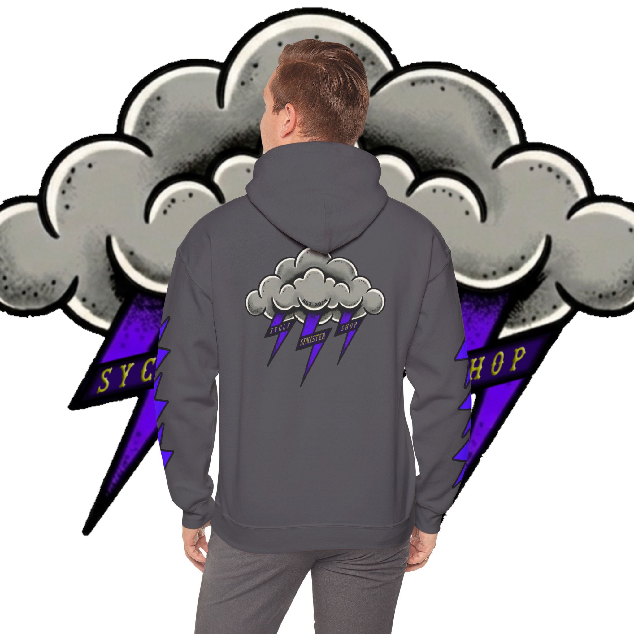 Storm Cloud Hoodie — Purple Lightning Graphic Pullover