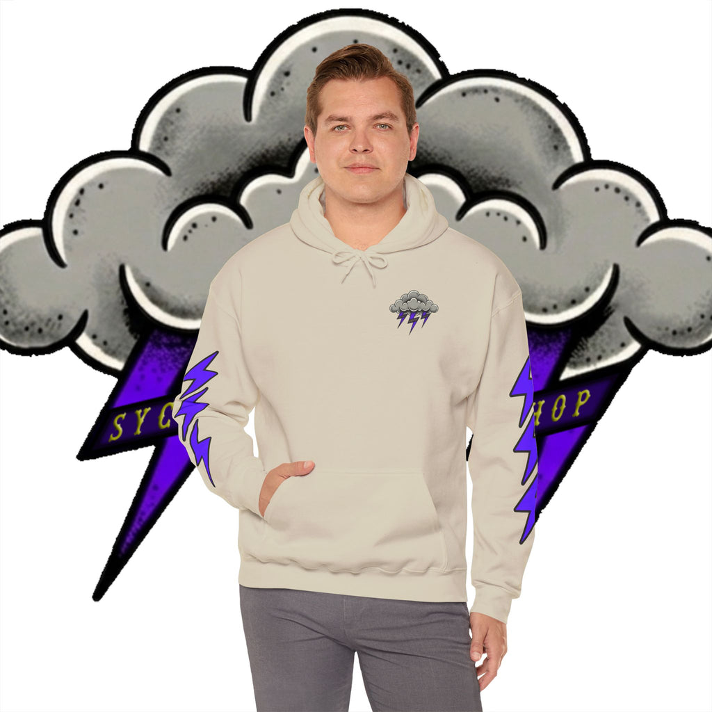 Storm Cloud Hoodie — Purple Lightning Graphic Pullover