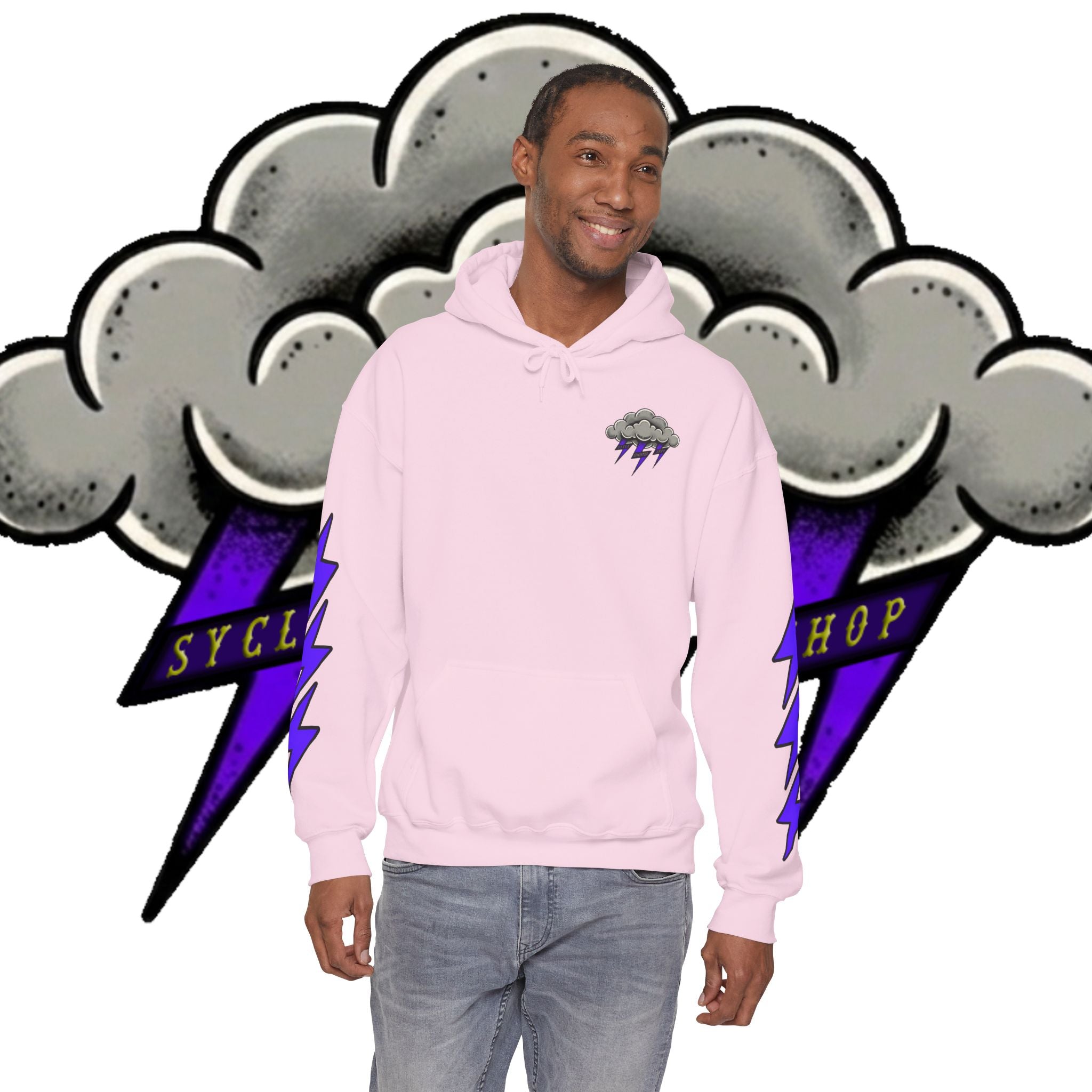 Storm Cloud Hoodie — Purple Lightning Graphic Pullover