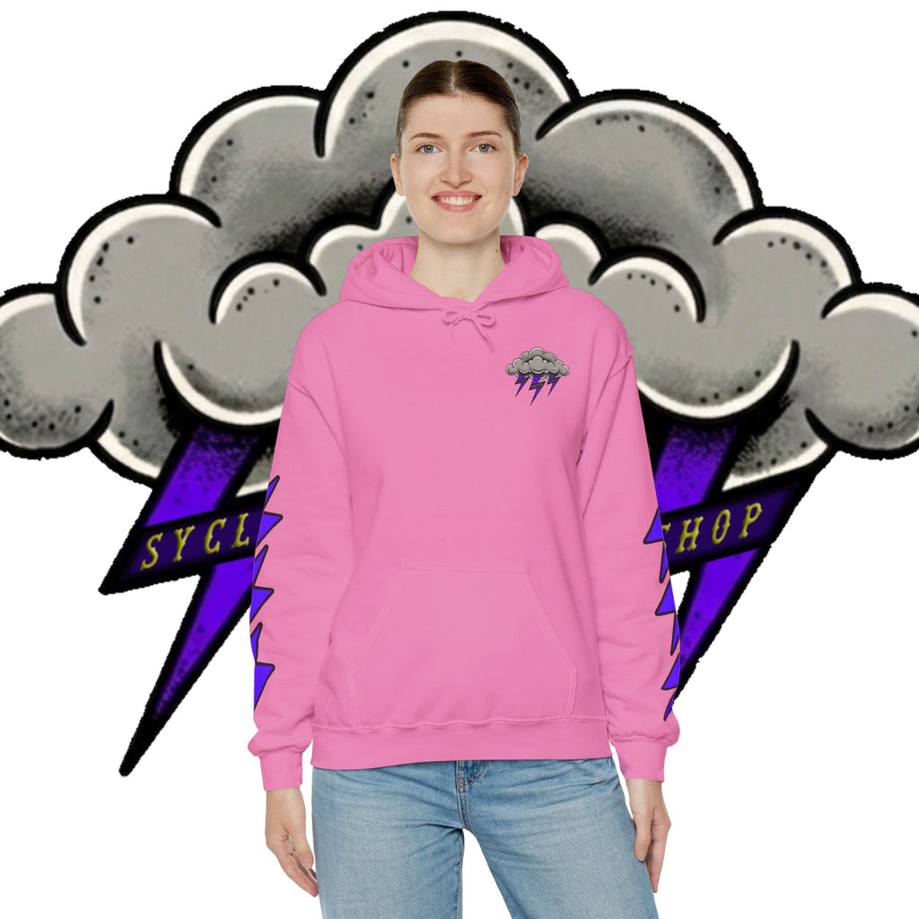 Storm Cloud Hoodie — Purple Lightning Graphic Pullover