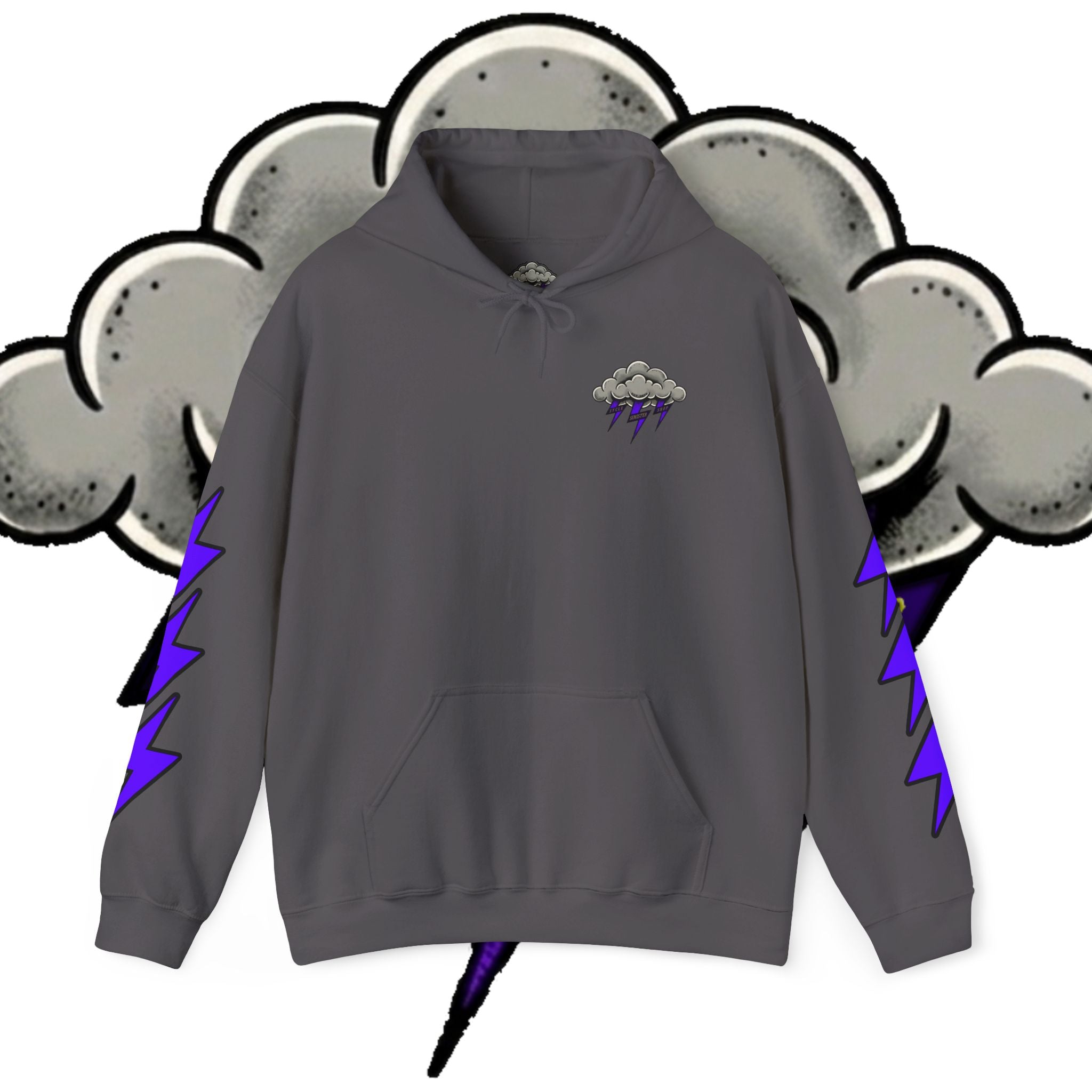 Storm Cloud Hoodie — Purple Lightning Graphic Pullover