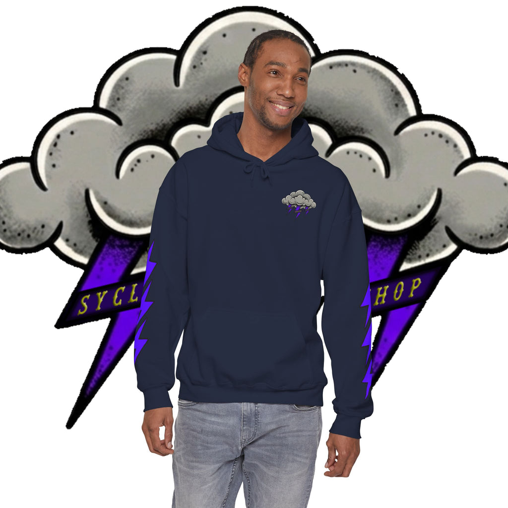 Storm Cloud Hoodie — Purple Lightning Graphic Pullover